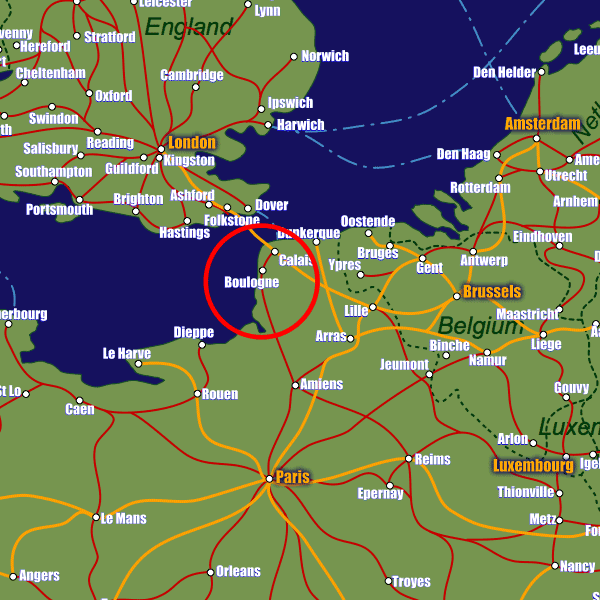 France rail map showing Boulogne-sur-Mer