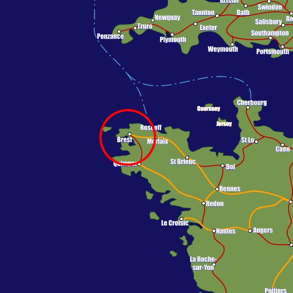 France rail map showing Brest