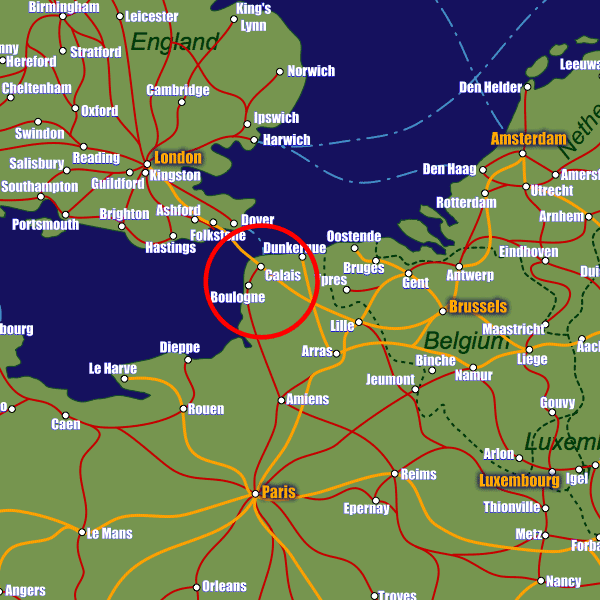 France rail map showing Calais