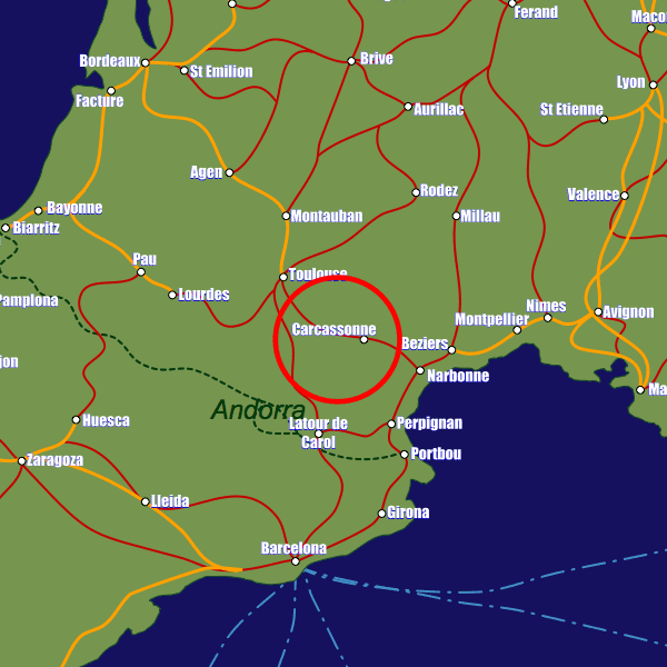 France rail map showing Carcassonne