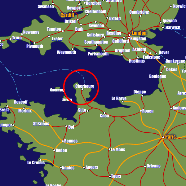 France rail map showing Cherbourg-Octeville