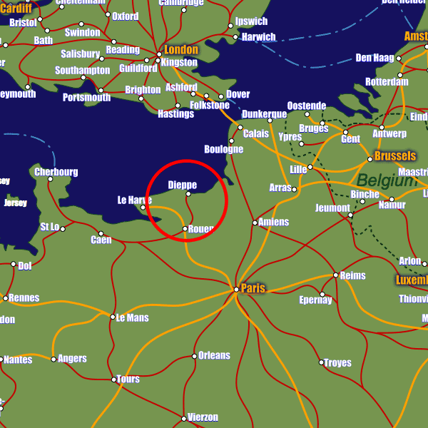 France rail map showing Dieppe