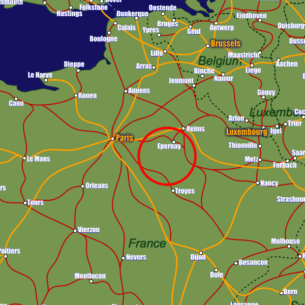 France rail map showing Epernay