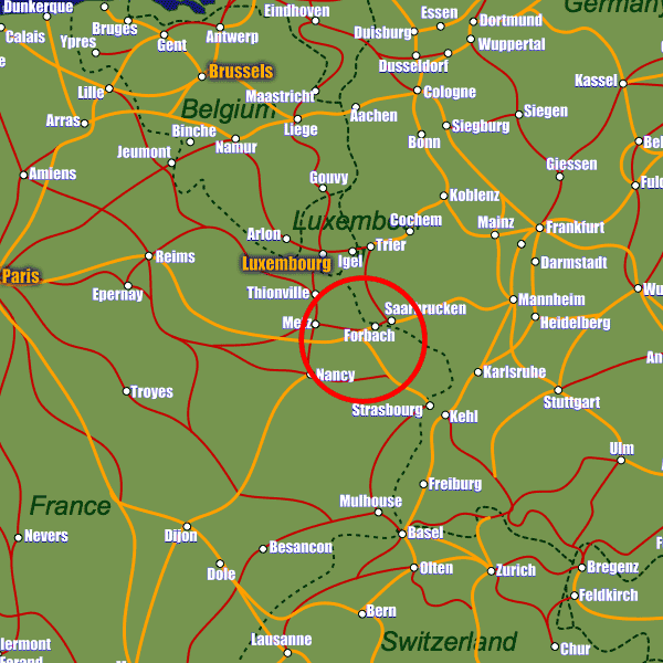 France rail map showing Forbach