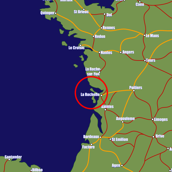 France rail map showing La Rochelle