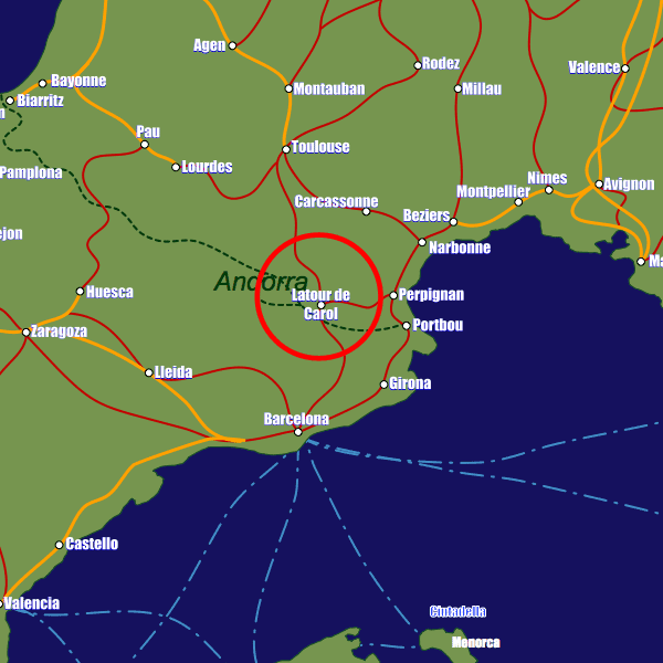 France rail map showing Latour de Carol