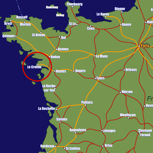 France rail map showing Le Croisic