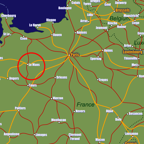 France rail map showing Le Mans