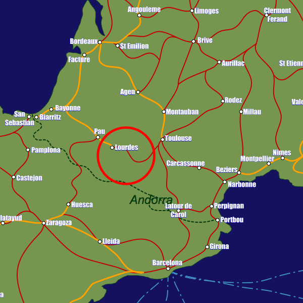France rail map showing Lourdes