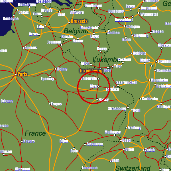 France rail map showing Metz