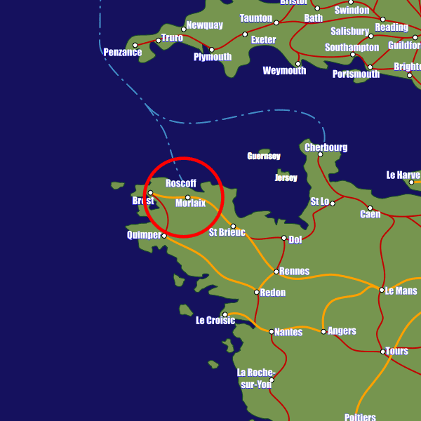 France rail map showing Morlaix