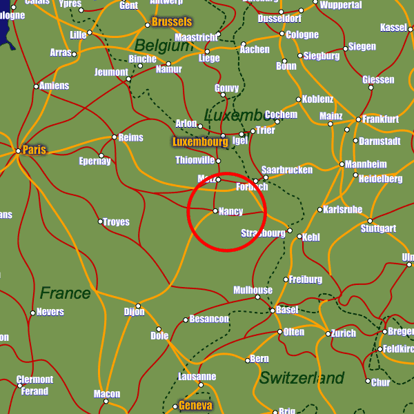 France rail map showing Nancy