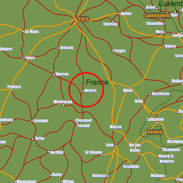 France rail map showing Nevers