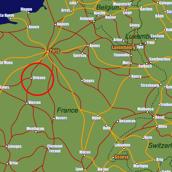 France rail map showing Orleans