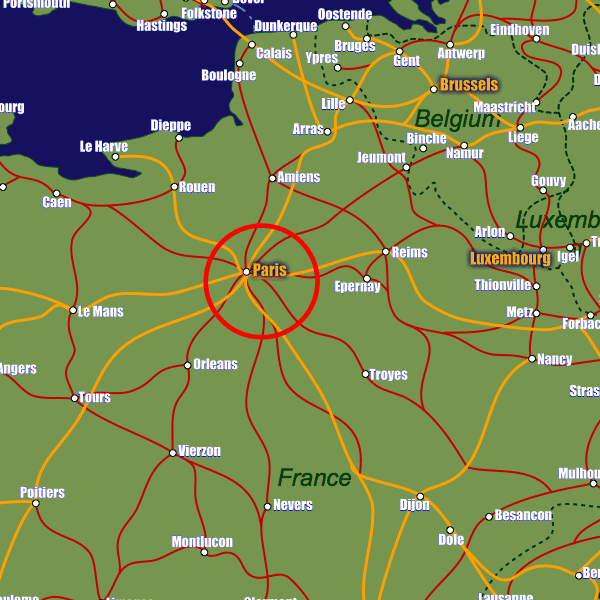 France rail map showing Paris