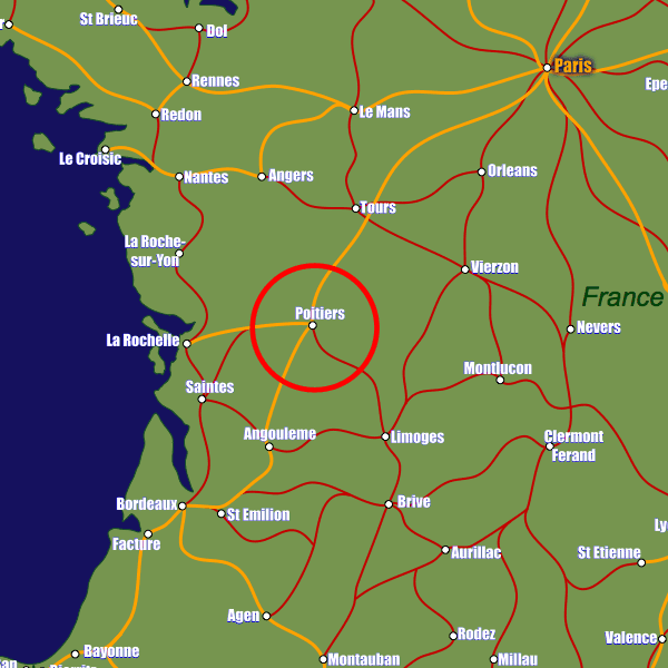 France rail map showing Poitiers