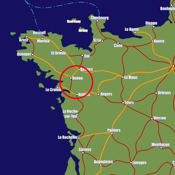 France rail map showing Redon