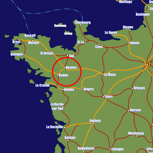 France rail map showing Rennes