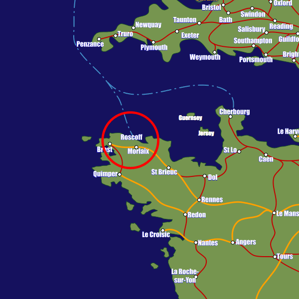 France rail map showing Roscoff