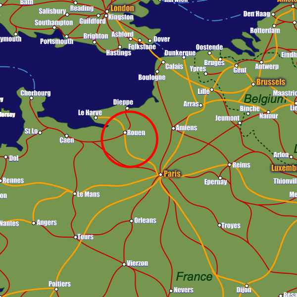 France rail map showing Rouen