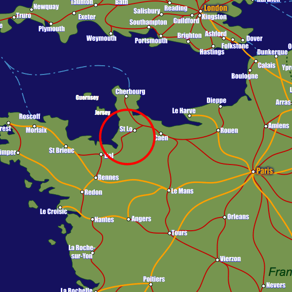 France rail map showing Saint-Lô