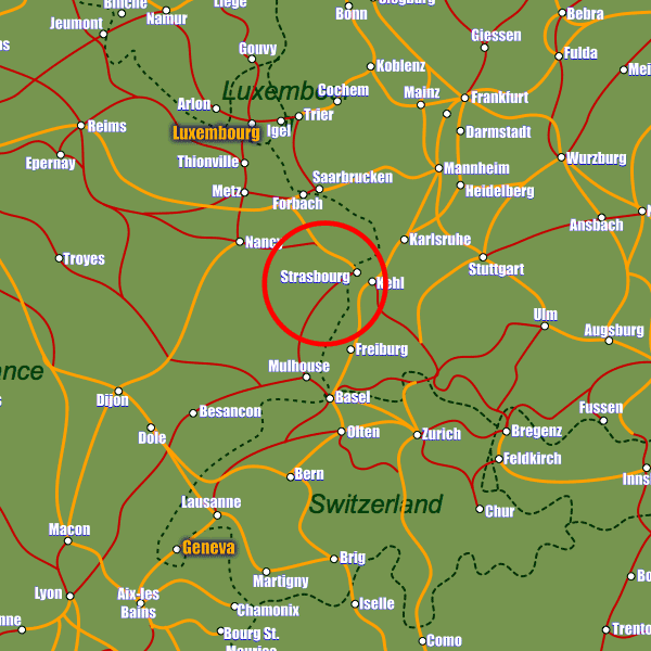 France rail map showing Strasbourg