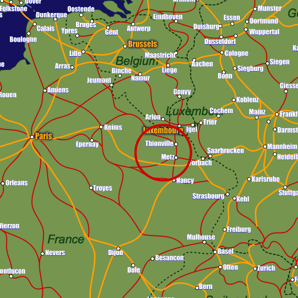 France rail map showing Thionville