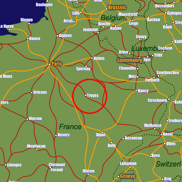France rail map showing Troyes