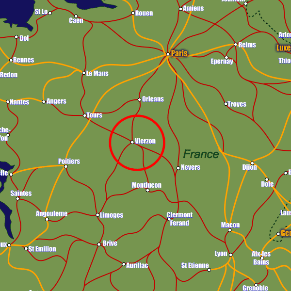 France rail map showing Vierzon