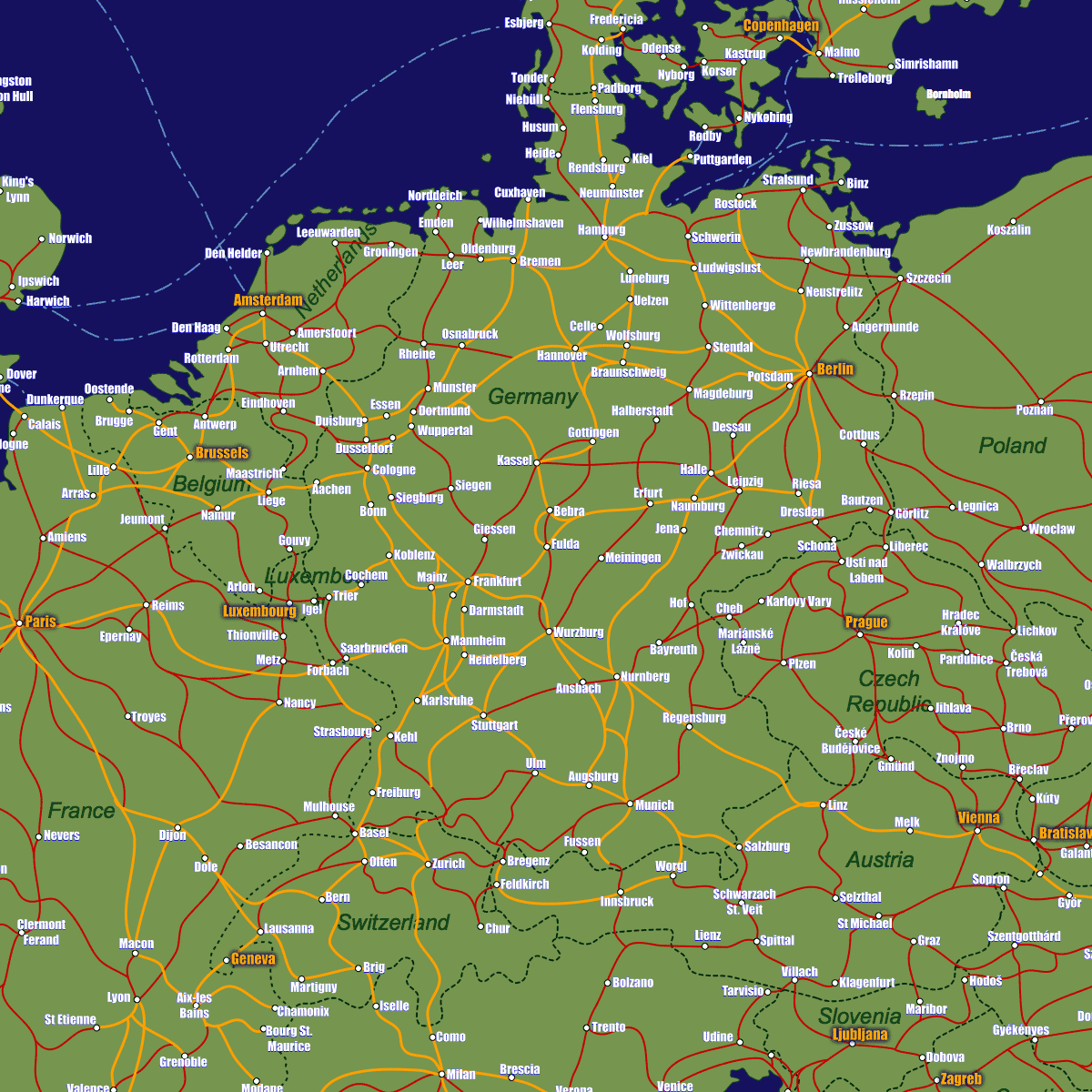 Germany Rail Travel Map - European Rail Guide