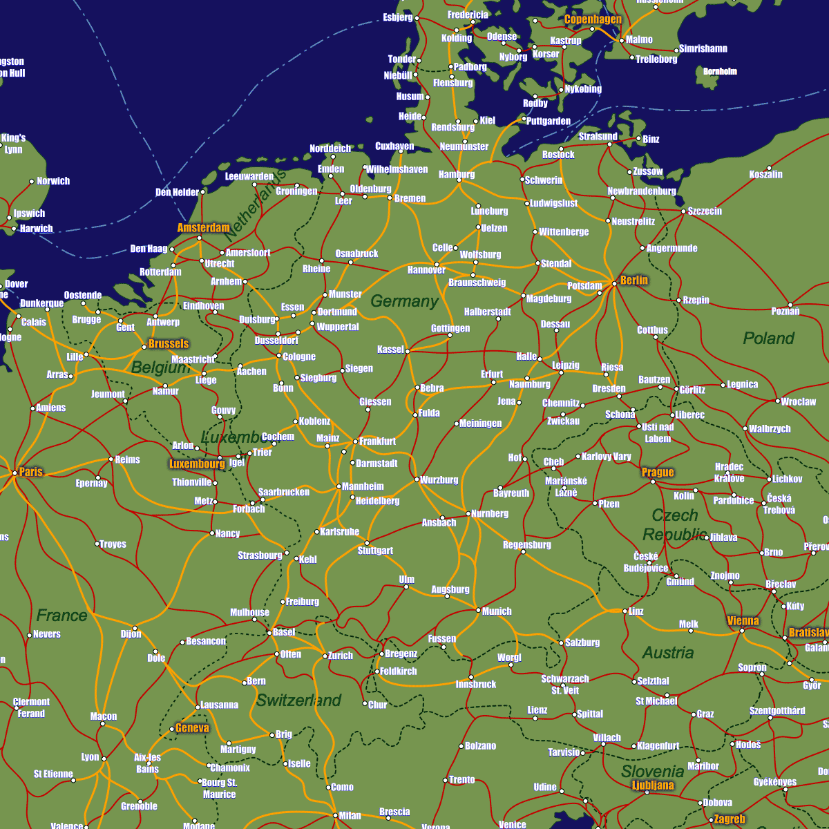 Germany rail map with Kordel