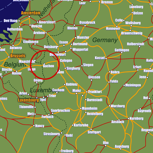 Germany rail map showing Aachen