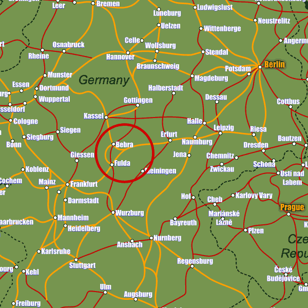 Germany rail map showing Bebra