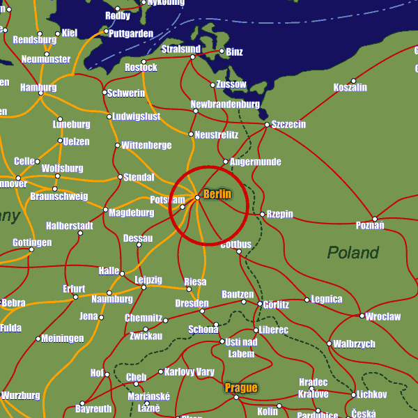 Germany rail map showing Berlin