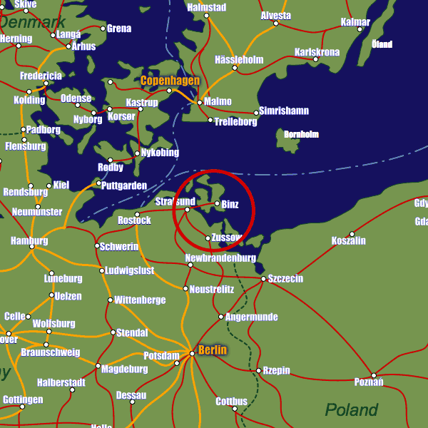 Germany rail map showing Binz