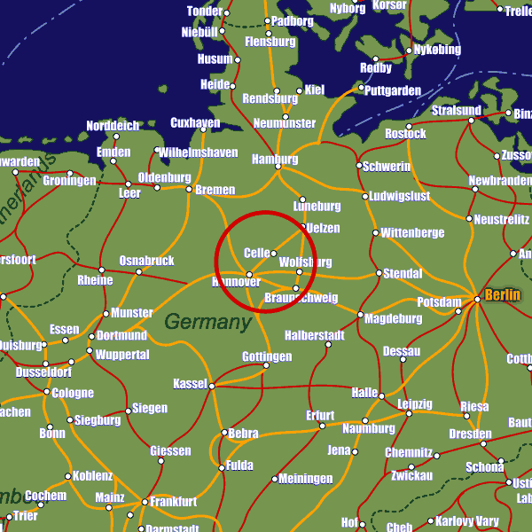 Germany rail map showing Celle