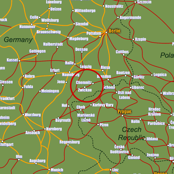 Germany rail map showing Chemnitz