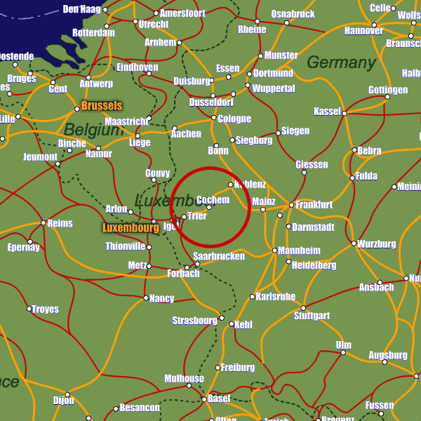 Germany rail map showing Cochem