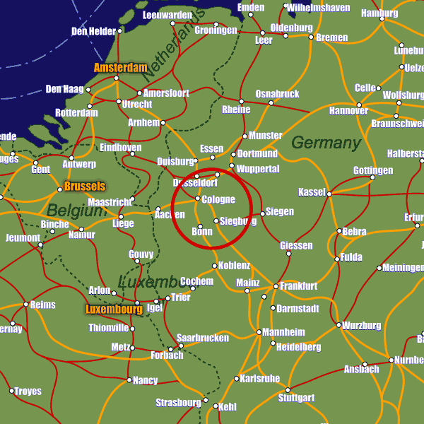 Germany rail map showing Cologne