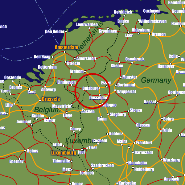 Germany rail map showing Duisburg