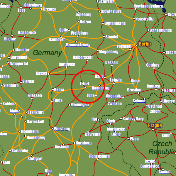 Germany rail map showing Erfurt