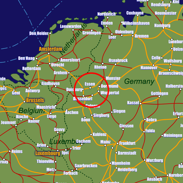 Germany rail map showing Essen