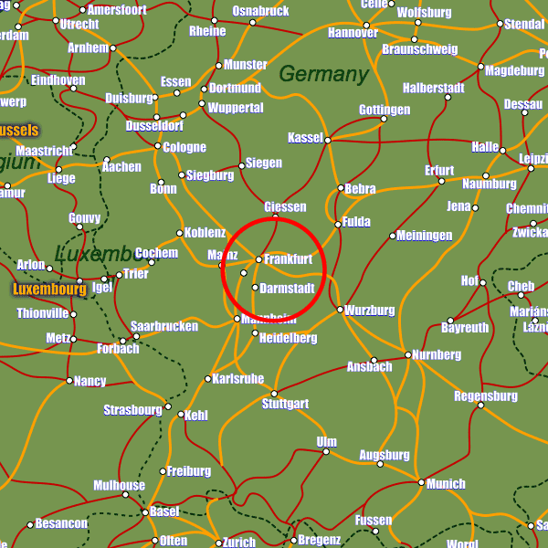 Germany rail map showing Frankfurt