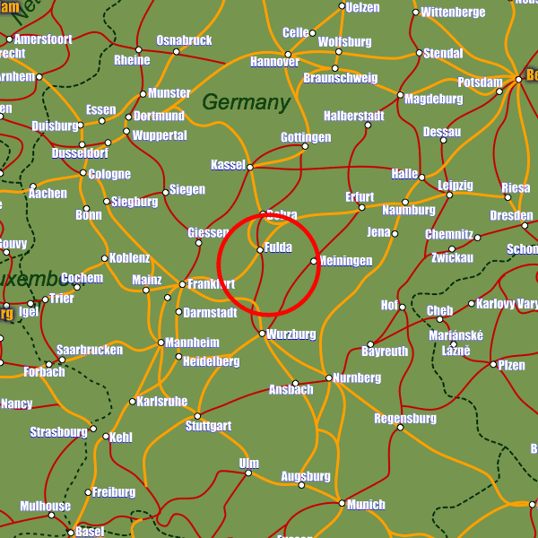 Germany rail map showing Fulda