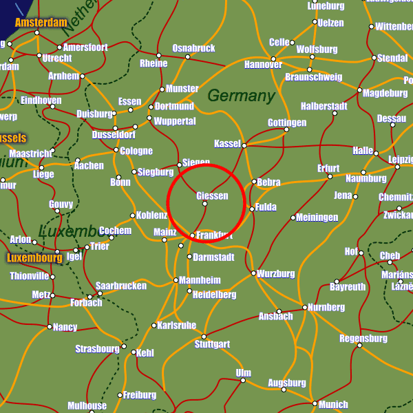Germany rail map showing Giessen