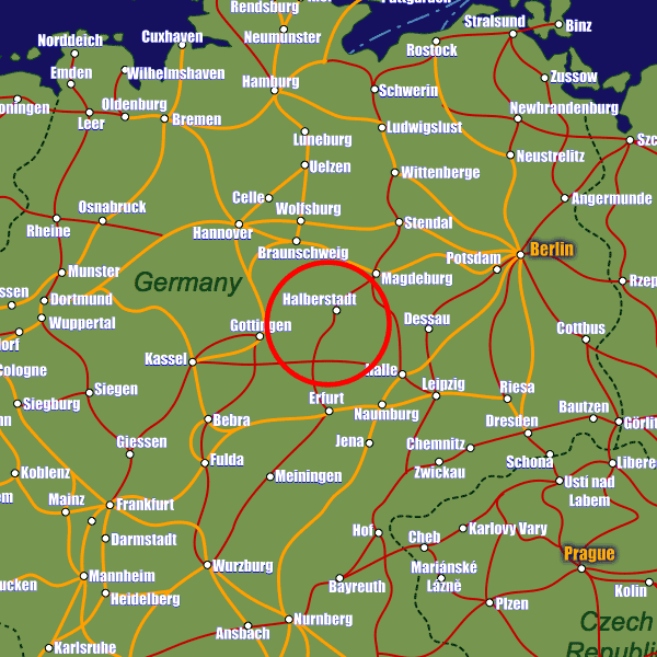 Germany rail map showing Halberstadt