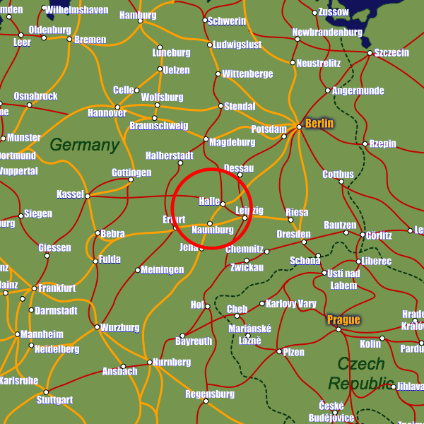 Germany rail map showing Halle