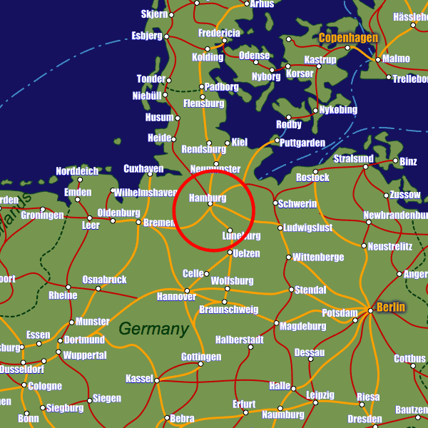 Germany rail map showing Hamburg