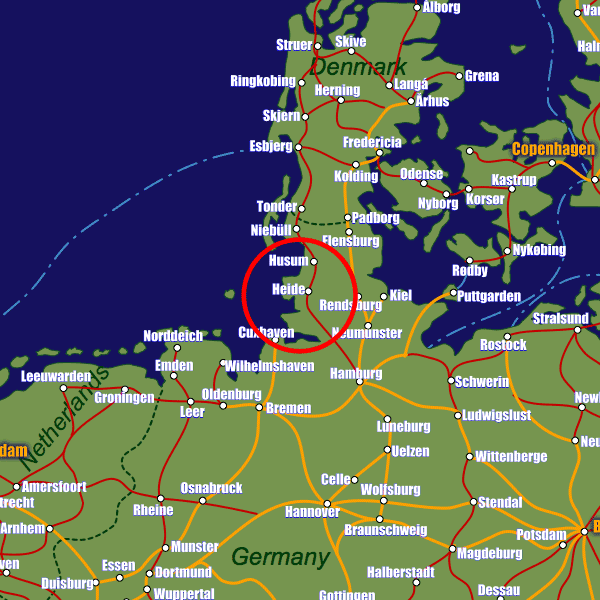 Germany rail map showing Heide