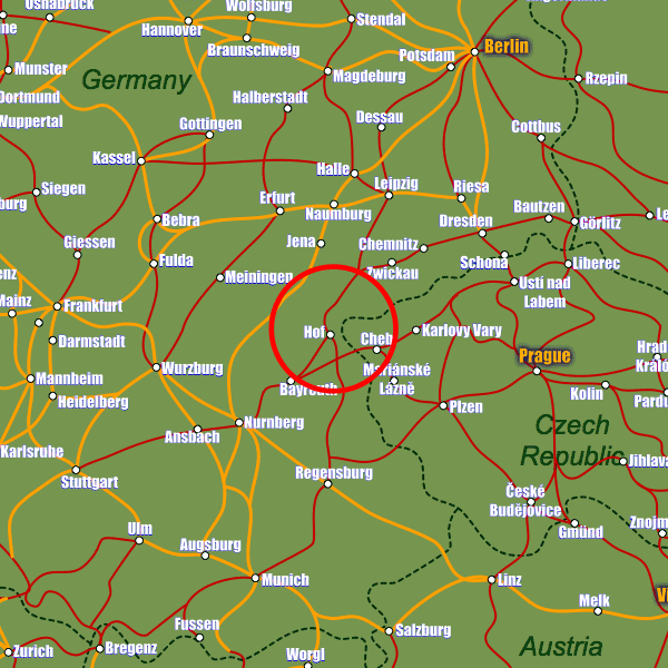 Germany rail map showing Hof